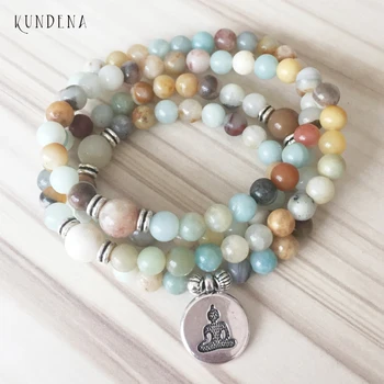 

108 Prayer buddha Bracelet Amazonite beaded wrist for men 108 Beaded Yoga Bracelet Om yoga Lotus bracelet for man