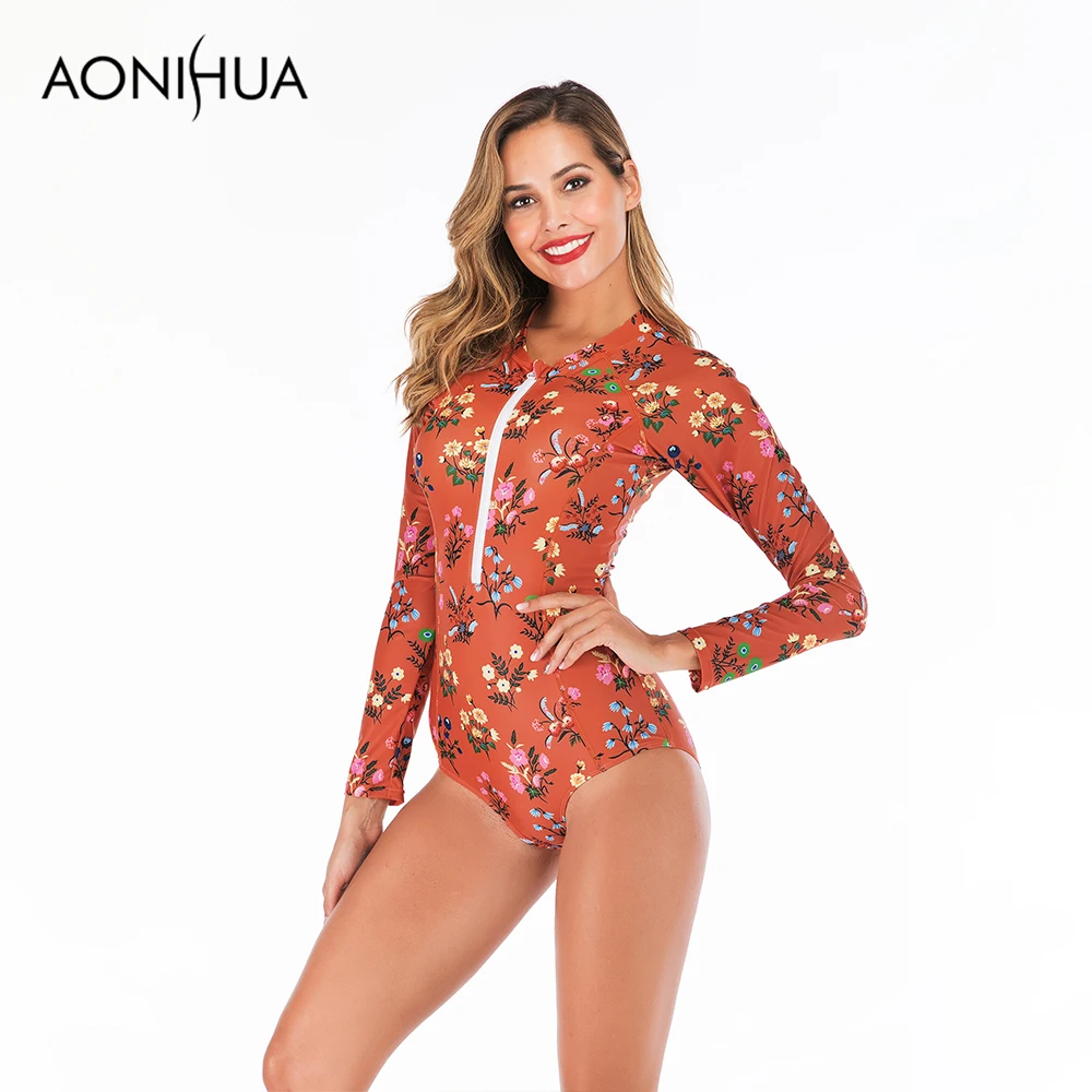 Aonihua 2019 New Arrivals Swimsuit One Piece Flower Printed Flower Printed Swimming Suit For Women Bodysuit Beach Wear