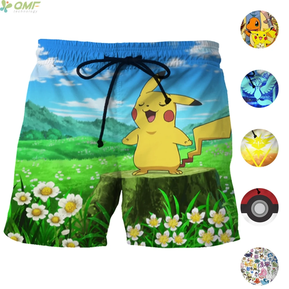 Cute Pikachu 3d Print Casual Shorts Male Fashion Mesh Short Pants