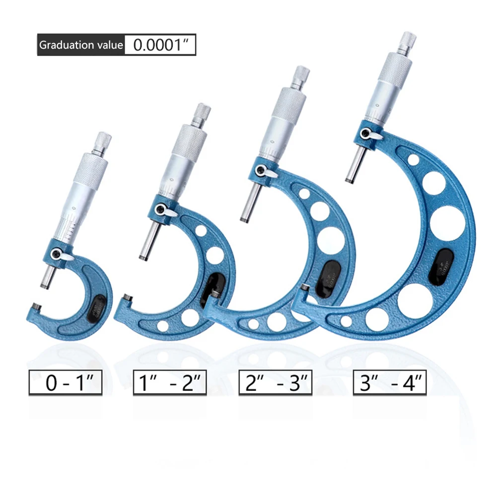 

4pcs/set 0-4" Precision 0.01mm Outside Micrometer Set Carbide Tipped Metric Gauge Screw Thread Caliper Measuring Tool Set