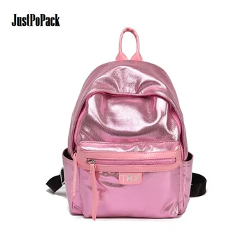 

Shiny Holographic Small Backpack for Women Waterproof Travel Knapsack with Anti-theft back zipper pocket Black Pink Glittering