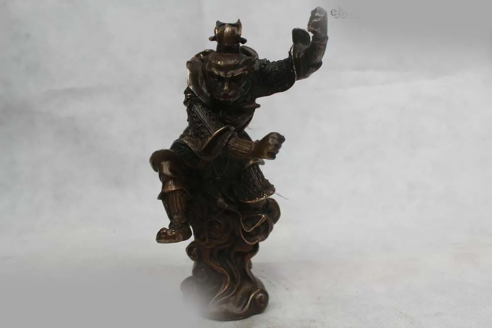 

10"Chinese Folk Pure Bronze excellent Lucky Monkey King Sun Wukong Statue