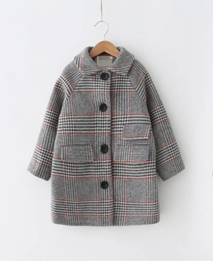 

Kids girl overcoat Winter new fashion Houndstooth wool coat for girls Teens autumn jacket warm long outerwear Children Windproof