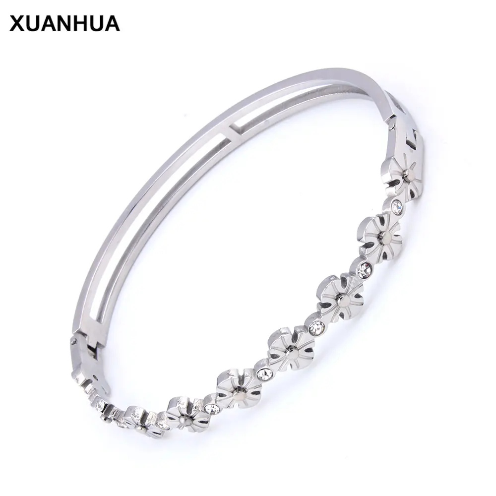 Браслеты XUANHUA, браслет из нержавеющей стали для женщин, металлический браслет, цветок, кристалл, роскошный браслет, новая мода, ювелирные изделия