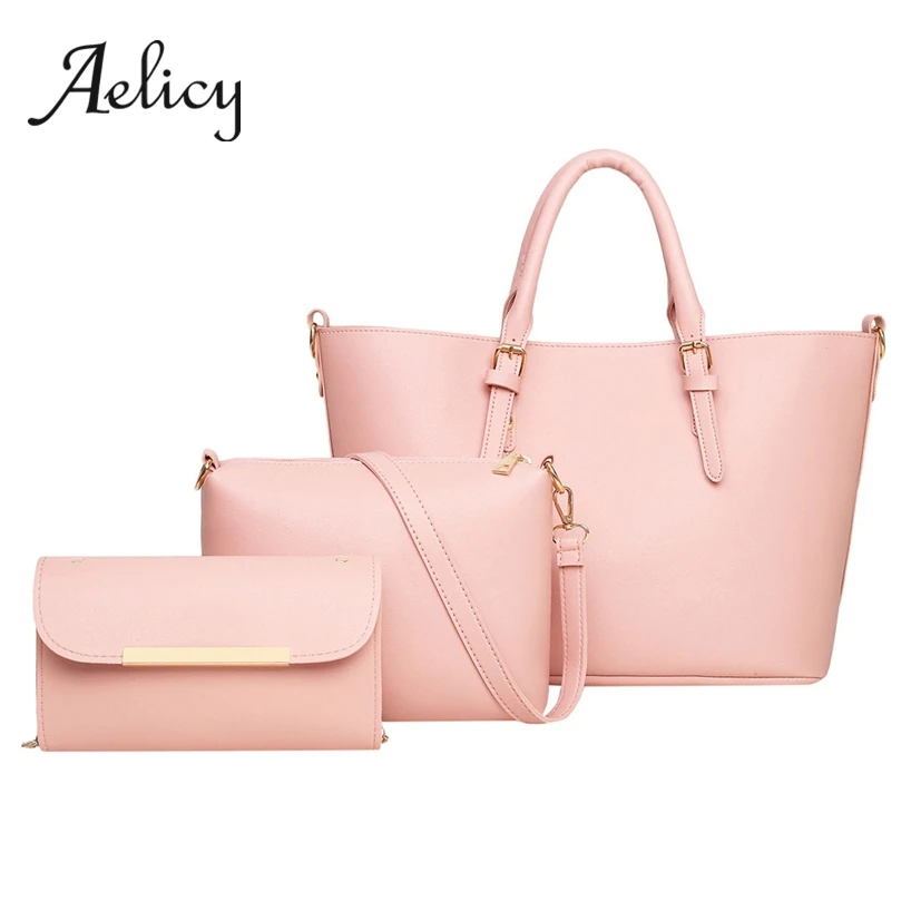 

Aelicy 3pcs Women Handbags Strap Simple Fashion Quality Leather Female Large Tote bag+messenger Shoulder bag+Clutch Purse Bag