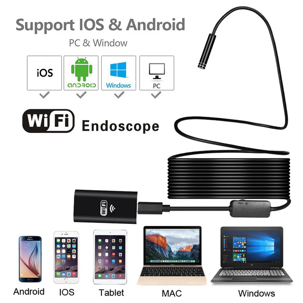 

WiFi Endoscope 720P 8mm Lens Snake Cable Waterproof Endoscope Camera for Android iPhone Car Repair Tube Inspection Borescope