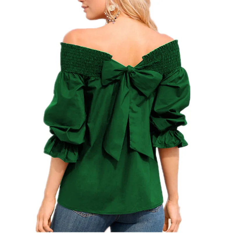 

Fashion women's word collar lace bow blouse casual top