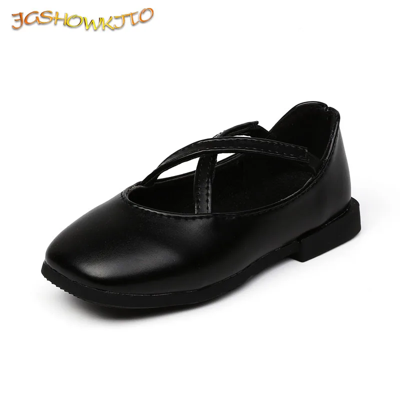 

Princess Girls Black Leather Shoes Cross-tied Flats For Kids Size 26-30 Wedding Party Dress Shoes For Girl Children Sweet Soft