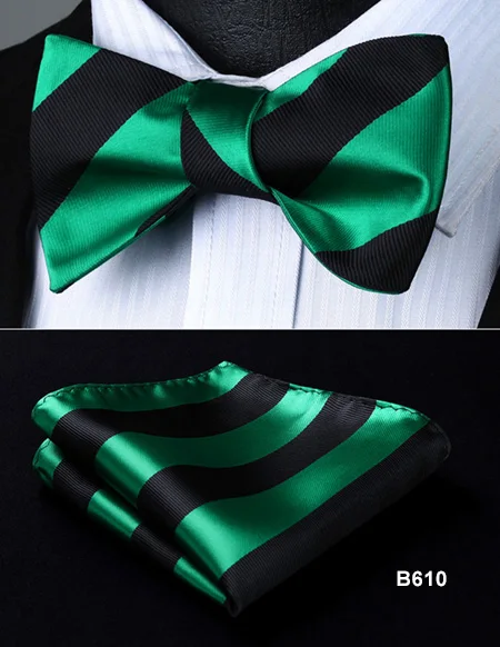 Полосатый Шелковый жаккардовый тканый мужской галстук-бабочка Карманный платок носовой платок костюм набор# B6 - Цвет: B610 Green Black