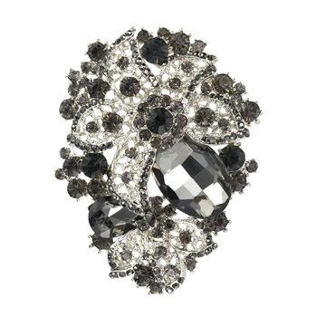 

3.5 Inch Extra Large Starfish and Glass Crystal Floral Brooch Rhodium Silver Tone