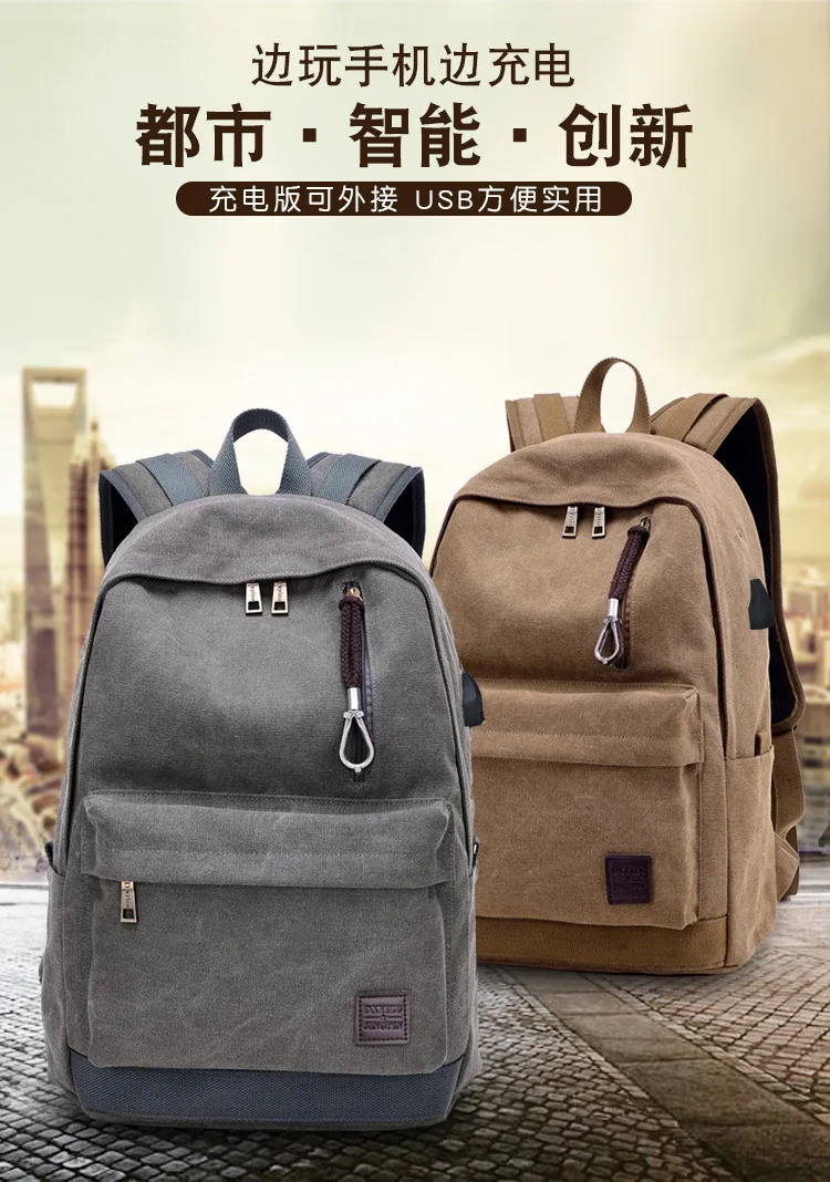 Модные водонепроницаемые холщовые мужские рюкзаки для колледжа школьные мужские рюкзаки высокого качества с USB и наушниками отверстие рюкзак
