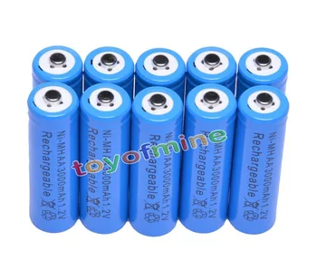 

10x AA 3000mAh 2A 1.2 V Ni-MH Blue Rechargeable Battery Cell for MP3 RC Toys