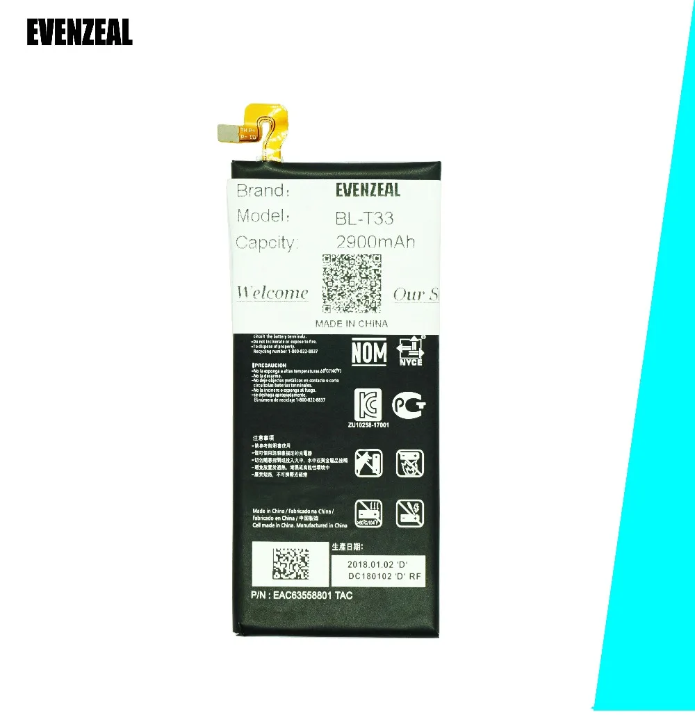 

EVENZEAL 1pcs Smart Mobile Cell Phone Replacement Li-Polymer Battery For LG BL-T33 Q6 M700A M700AN M700DSK M700N Batteries
