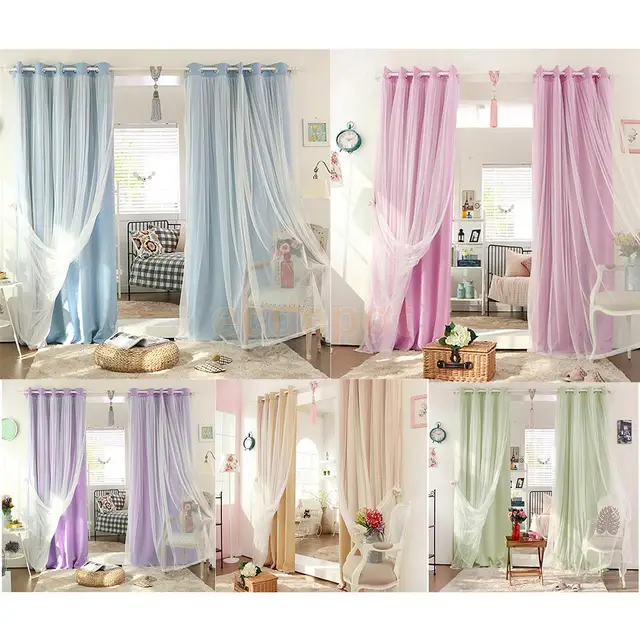 2 In 1 Solid Sheer Curtain Window Blinds Drape Blackout Thermal 2 In 1 Solid Sheer Curtain Window Blinds Drape Blackout Thermal Insulated Shade Curtains