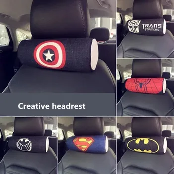 

Creative Linen Cartoon Car Neck Rest Support Pillows Memory Cotton Cylindrical Auto Safety Seat Headrest Cover Cushion Batman