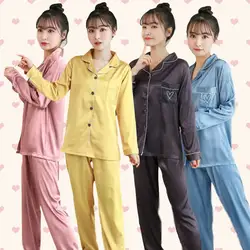 Женские Пижамы 2019 Весенняя Пижама шелк печати сладкий для женщин пижамы комплект длинные штаны Топ Шелковые наборы для ухода за кожей
