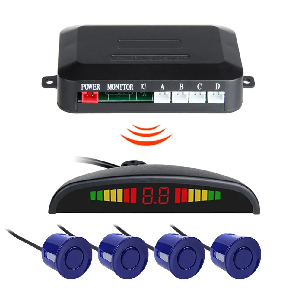 

DC12V Universal Wireless Car Parking Rear Reverse 4 Sensors Buzzer Radar LED Display Audio Alarm
