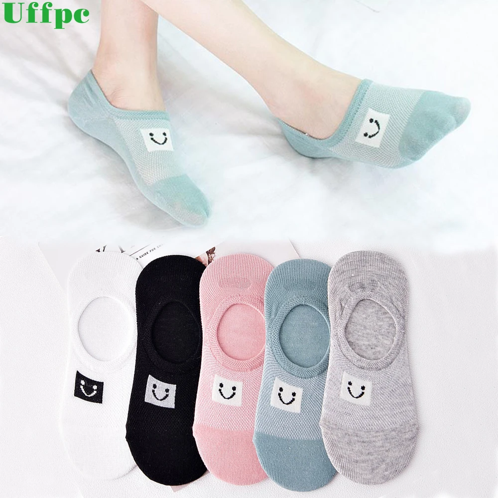 

5pairs/lot New summer invisible sock woman girl non-slip Smiling face Sock Slippers breathable ankle socks meias mulheres