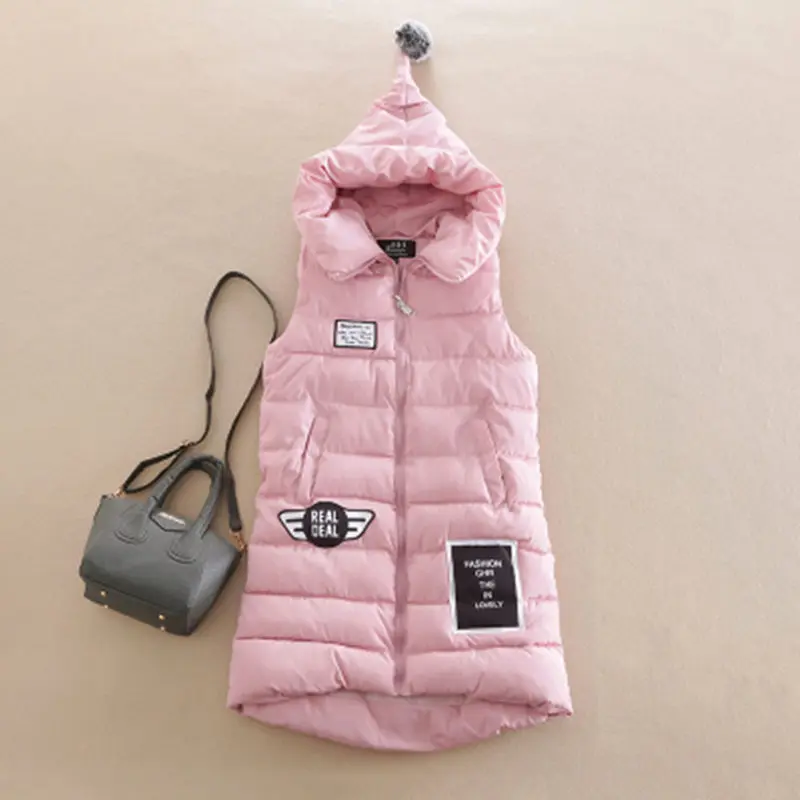 Зимний женский жилет с капюшоном, теплая зимняя куртка, Женский Длинный жилет, парка Colete Feminino, верхняя одежда без рукавов, хлопковый жилет C3736 - Цвет: pink
