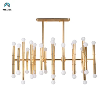 

Post Modern Luxury Plating Gold Metal Led Chandelier Bamboo Shaped Lustre E14 Rectangle Pendant Chandelier Indoor Lighting