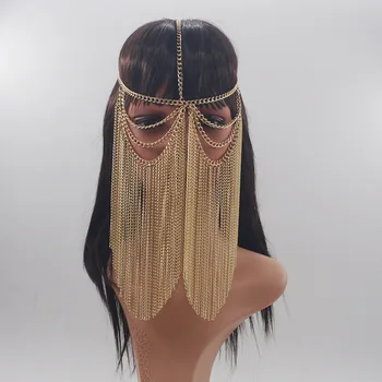 

BeUrSelf Facemask Chain Women Face Cover Tassel Aluminium Head Chain Face Veil Layers Harness Body Jewelry Headdress