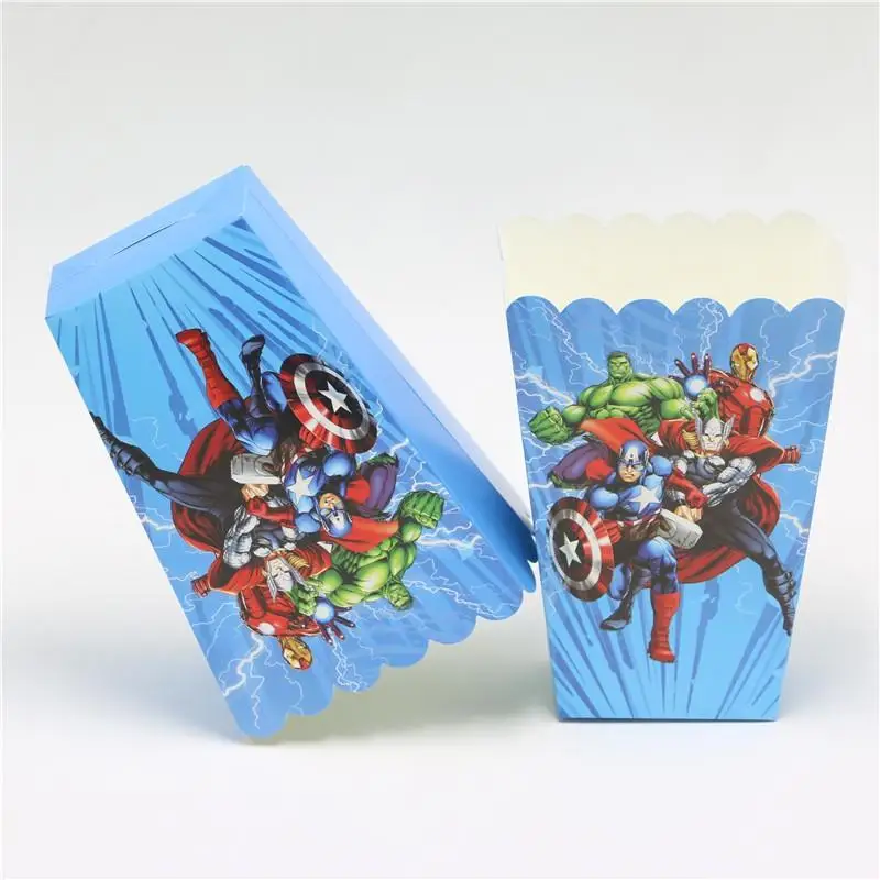 Kids Favor Avengers Theme Decorations Birthday Baby Shower Tableware Paper Cup Plate Mask Napkin Cap Candy Box Gift Bag Supply - Цвет: Popcorn Bos-6pcs