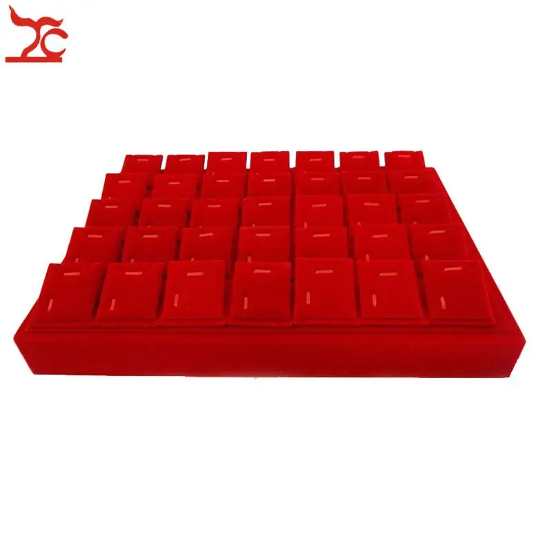 

High Quality Red Velvet Jewelry Display Earring Holder Pendant Display Tray With 35pcs Accessory Earring & Pendant Base Plates