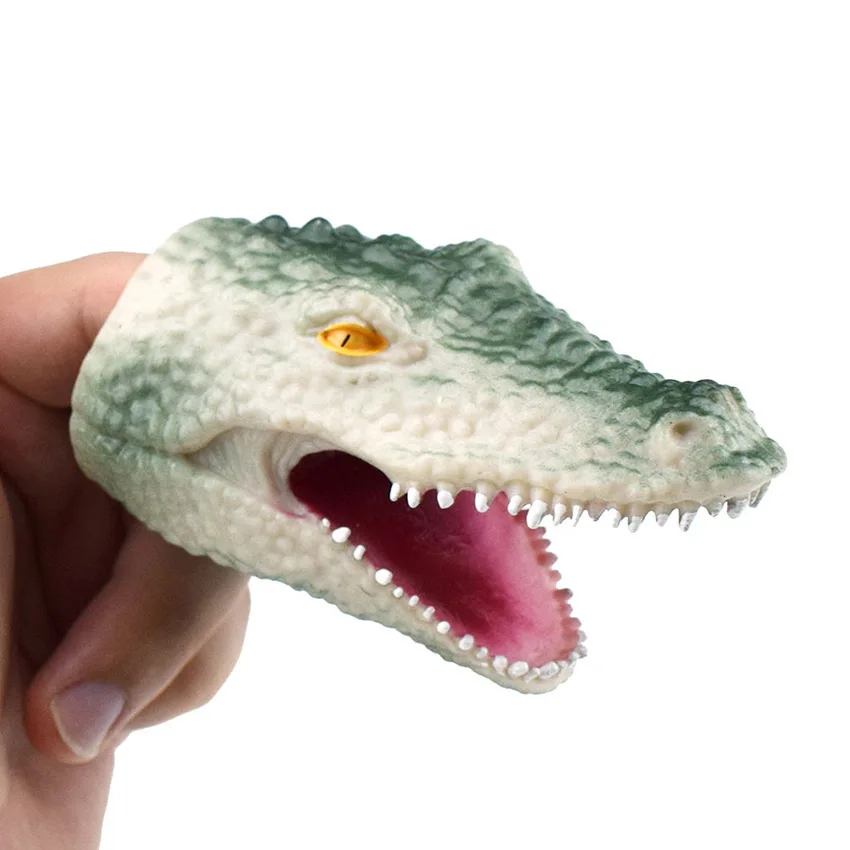 Crocodile Finger Puppet Children Kids Toy TPR Green Plastic Animal Head