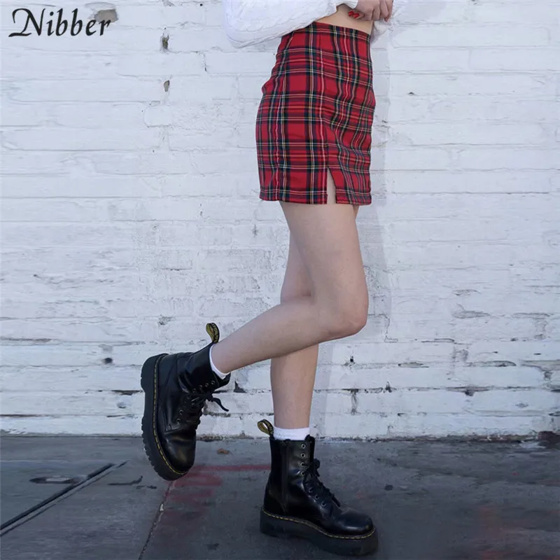 Nibber, японский стиль, простая красная клетчатая мини юбка для женщин, лето, новая мода, высокая талия, для улицы и досуга, женские короткие юбки