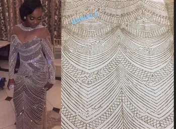 

high quality yaking-120833 french tulle lace fabric African sequins net lace glitter fabric