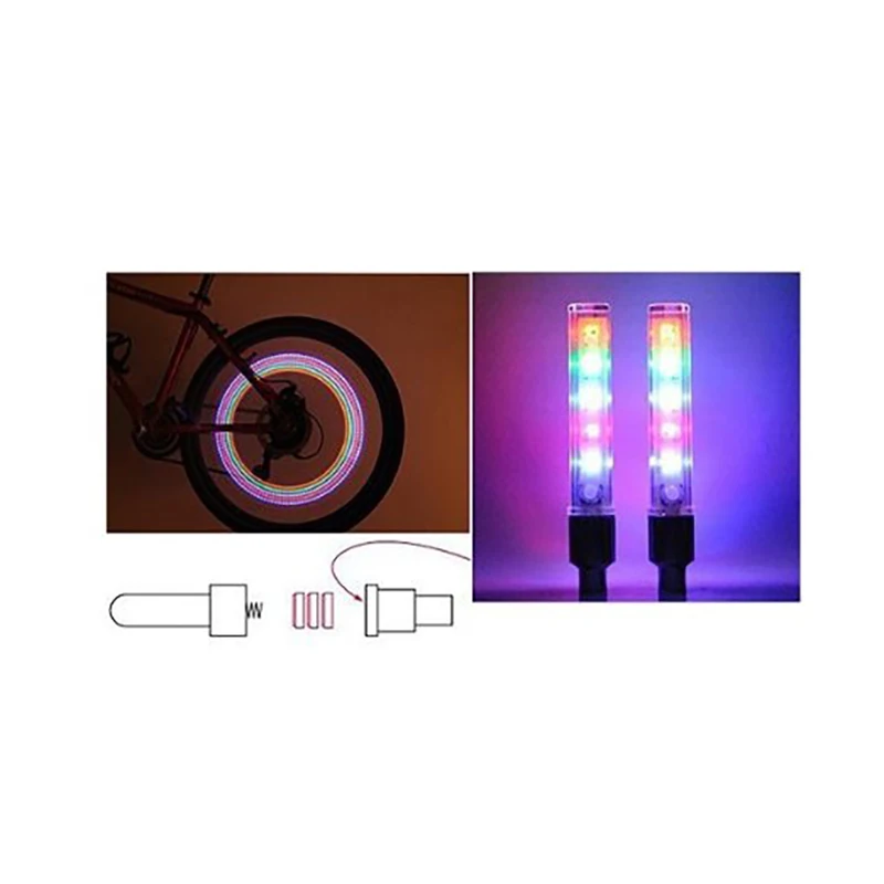 Top Bicycle Wheel LED Lights Mountain 5LED Colorful Road Bike Waterproof Spokes Flashlight With Battery Tyre Tire Valve Caps Wheel 6