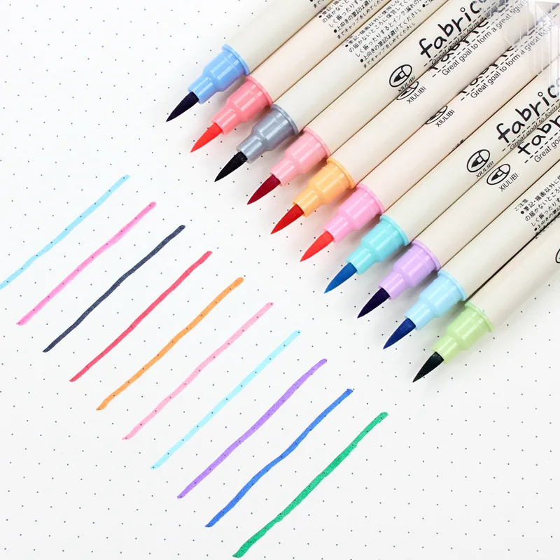 

10Pcs Fabricolor Write Brush Pen Color Calligraphy Marker Pens Set Stationery Drawing Graphic Sketch Art Marker School Supplies