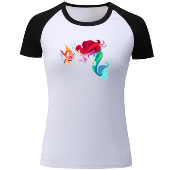 

Pisces Universe Guitar Cute The Little Mermaid Ariel Design Womens Ladies Printing Graphic Tee Short Sleeve Cotton