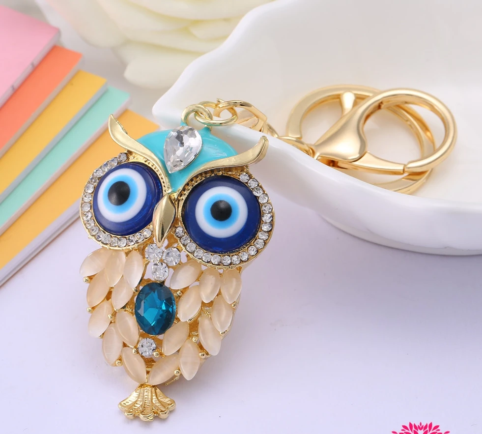 1Pcs Owl Key Chains Crystal Turkey Eyes Rhinestone Chain Charm Purse Handbag Car Keyring Keychain | Украшения и аксессуары