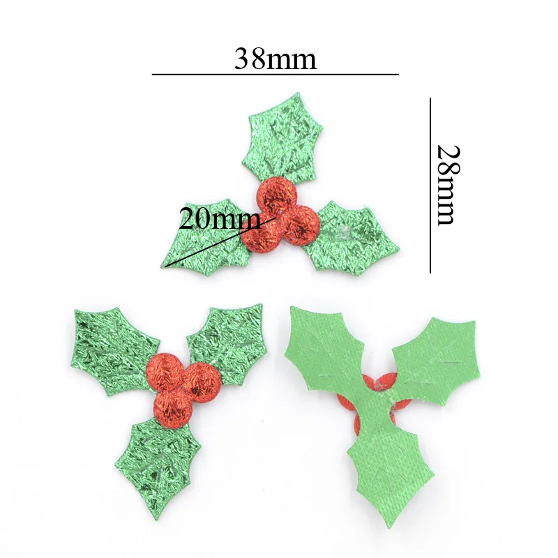 60 шт. блестящий зеленый лист Холли и красная ягода ткань аппликация для Рождественского украшения, украшение стола, приклеивающиеся аксессуары K64