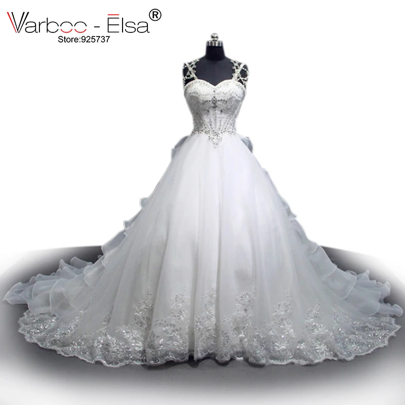 

VARBOO_ELSA Sweetheart Crystal Pearl Luxury Wedding Dress 2018 Custom Made White Lace Ball Gown Bridal Dress vestido de noiva