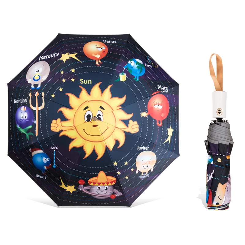 Мужской и женский Автоматический тройной складной зонт с изображением кота, солнца, Кита, автомобиля, животного, зонт TTK - Цвет: 3001 sun