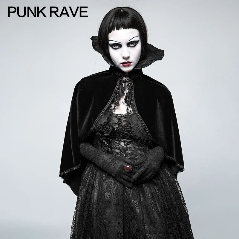 PUNK RAVE Women Gothic Vintage Palace Positioning Necktie Cloak  Cosplay Cloak Coat Victorian Evening Party Woolen Cloak