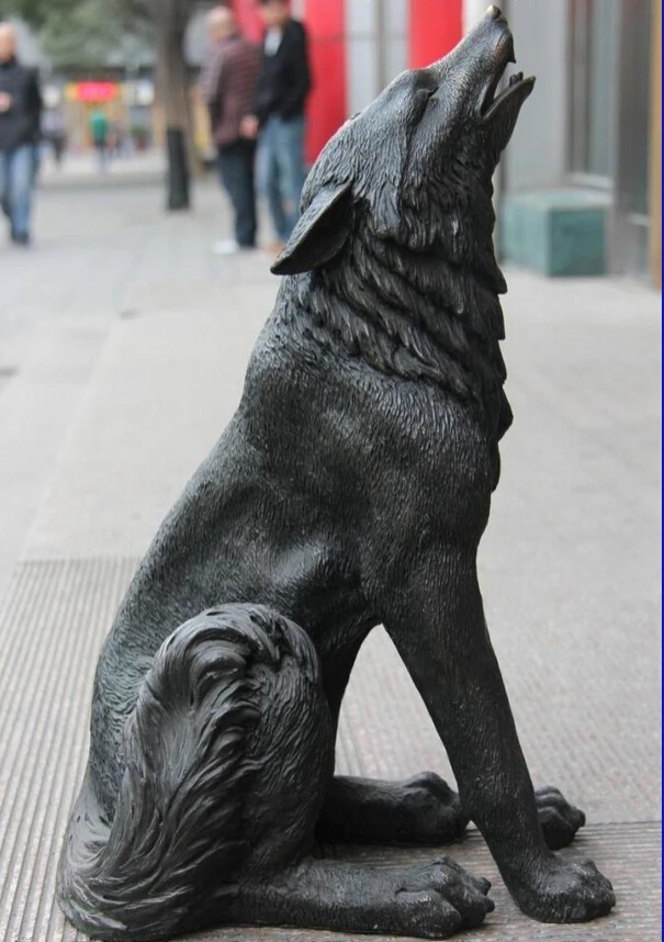 

Fast shipping USPS to USA S3402 China Classic Bronze Copper Carved Animal wolfish Dog Wolf Statue Art Sculpture