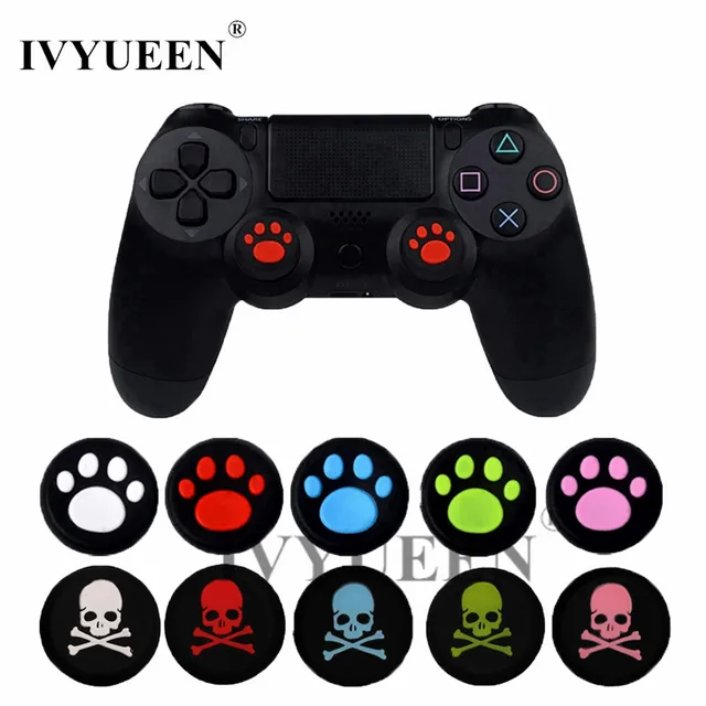 Special Price IVYUEEN 2 pcs Cat / Skull Print Silicone Joystick Thumbsticks Grip Caps for Dualshock 4 PS4 Pro Slim Controller for XBox One X S