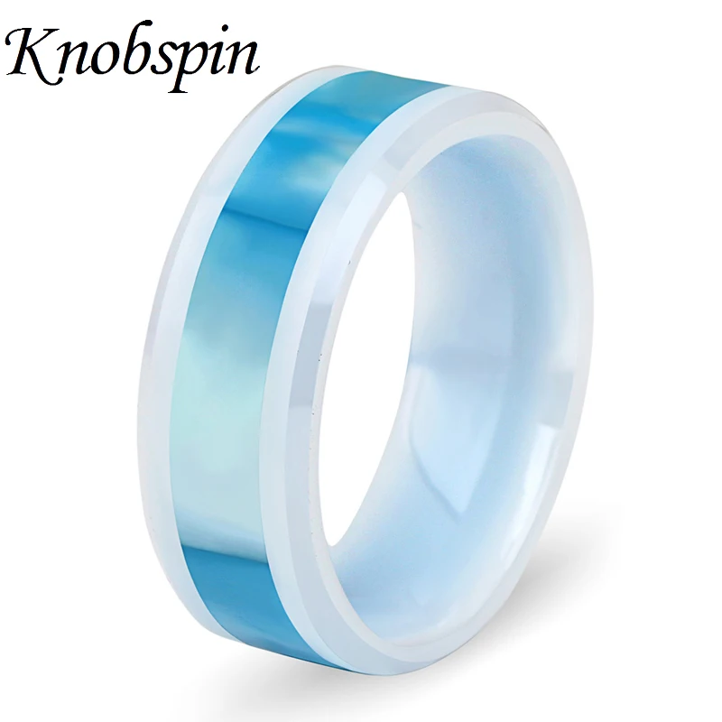 

7mm Men Ceramic Ring inlaid Blue Shell Simple Stylish Wedding Band Finger Ring Fashion Men Jewelry US Size 7-10 aneis masculino