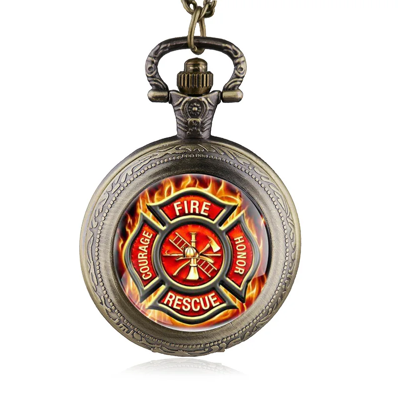 2016 New Vintage Bronze Fire Fighter Control Pocket Watch Pendant Fire