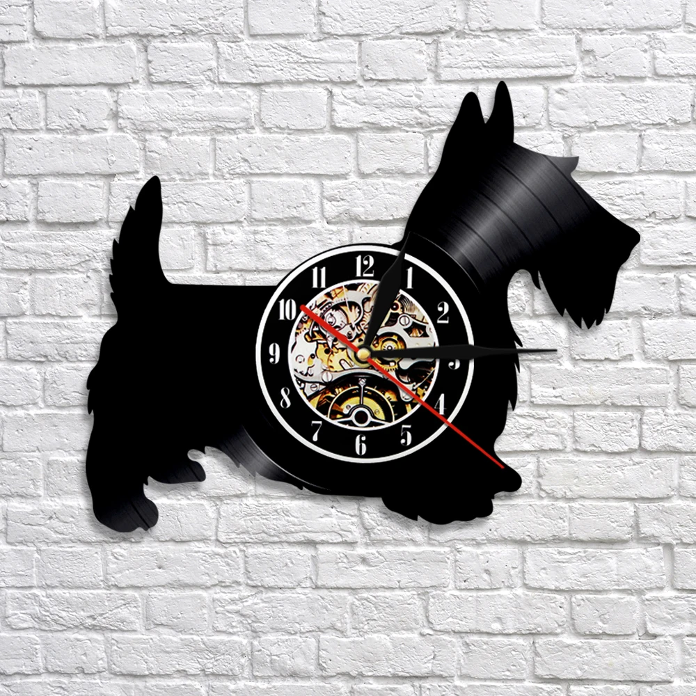 

Scotty Dog Vinyl Record Wall Clock Scottish Terrier Puppy Dog Clock Nursery Art Wall Art Decor Animal Gift For Pet Lover