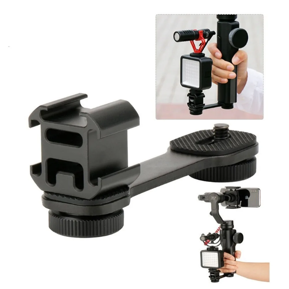 3 in 1 Triple Hot Shoe Mount Adapter Converter Microphone LED Video