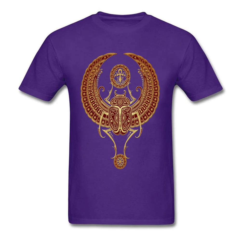 Normal Cotton Fabric T-Shirt for Men Short Sleeve Casual Tees High Quality Mother Day Crew Neck Tops Tees Print Red Winged Egyptian Scarab Beetle with Ankh purple