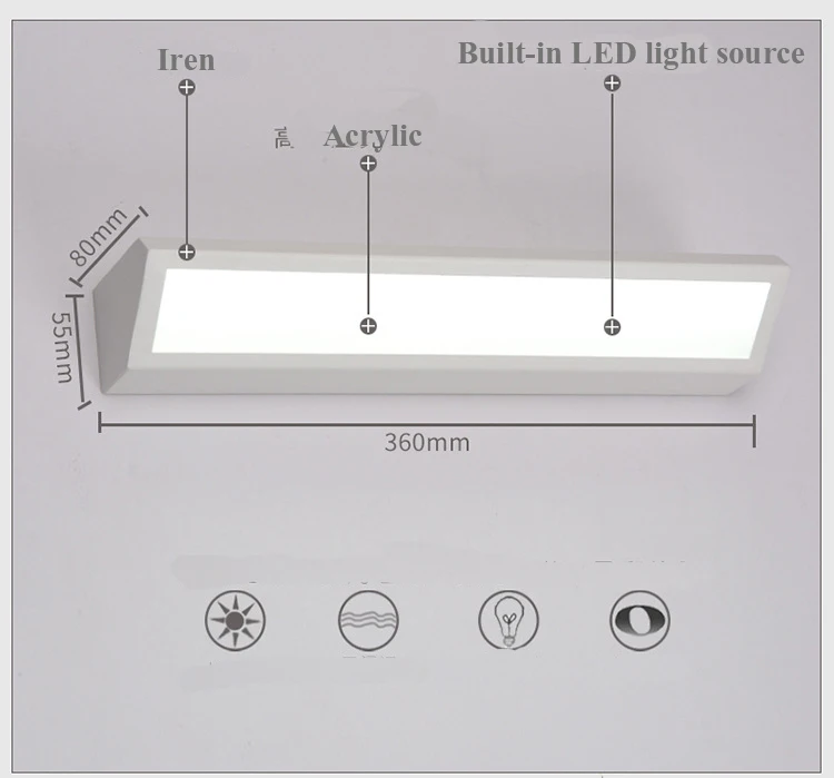 Анти-ослепительный дизайн led туалетное зеркало со светодиодной подсветкой AC85-265V 8 Вт 11 Вт Современные акриловые бра для спальни кабинет для ванной комнаты, проход украшение освещение