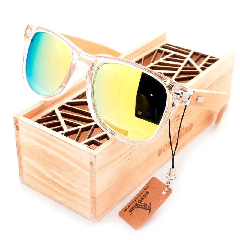 BOBO BIRD очки с покрытием для мужчин и женщин Поляризованные бамбуковая подставка солнцезащитные очки с деревянные подарки коробка крутые пляжные очки - Цвет линз: CG008f-Yellow Lens