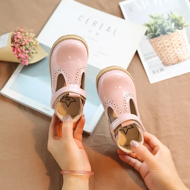 Kid Girls Leather Shoes Princess Spring Autumn Children's Shoes School Girl Casual England Retro Wedding Party Dance Shoes - Цвет: Pink