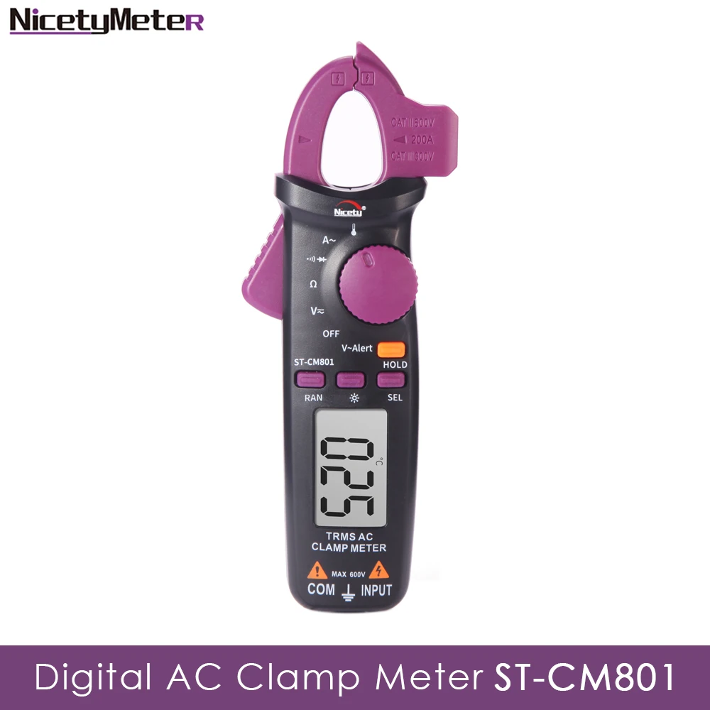 

Nicetymeter ST-CM801 True RMS Counts Digital AC Clamp Meter Resistance Temperature Mini AC Current Big Jaw Handheld protable