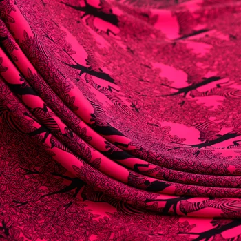 

50x114cm/piece Fashion Fuchsine Black Line Zebra Leaf 100% Real Silk Fabric Cloth For Manual Dress Clothing DIY Sewing Patchwork